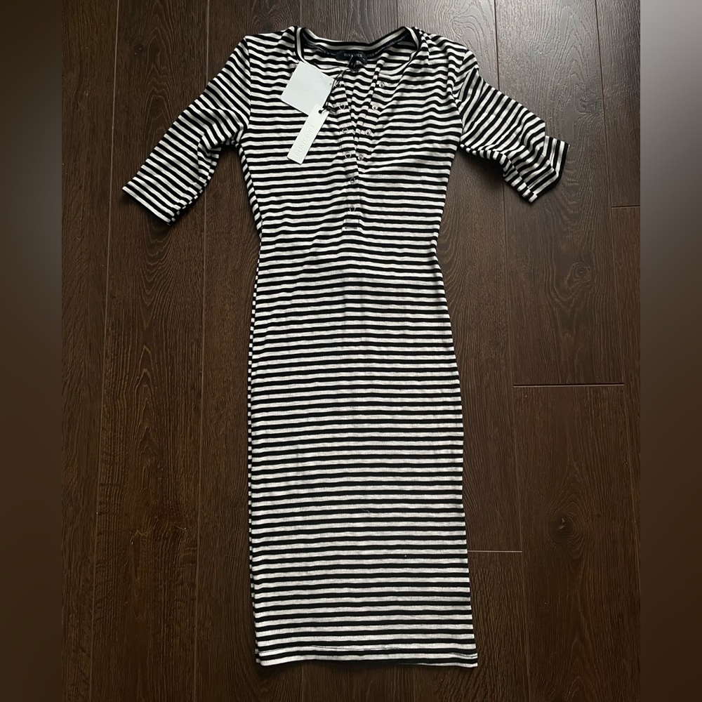 White and black stripe midi dress